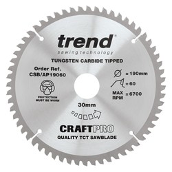Trend CSB/AP19060 Craft saw blade aluminium and plastic 190 x 60 teeth x 30